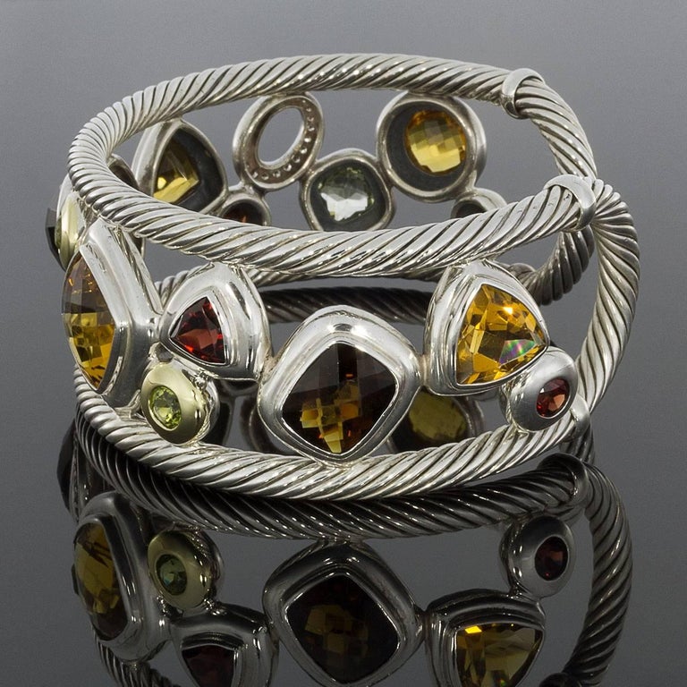 David Yurman Citrine and Diamond Mosaic Gold and Silver Cuff Bracelet