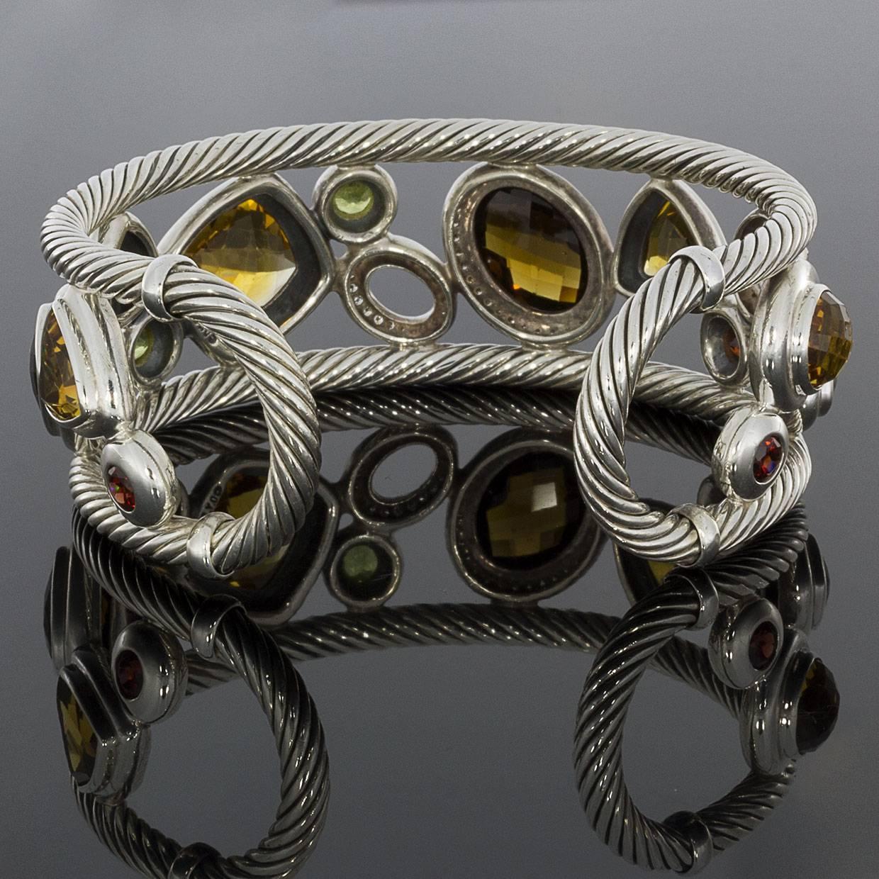 Women's David Yurman Citrine and Diamond Mosaic Gold and Silver Cuff Bracelet