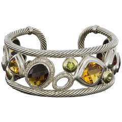 David Yurman Citrine and Diamond Mosaic Gold and Silver Cuff Bracelet