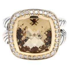 David Yurman Citrine and Diamond Ring, Sterling Silver 18k Yellow Gold, Albion