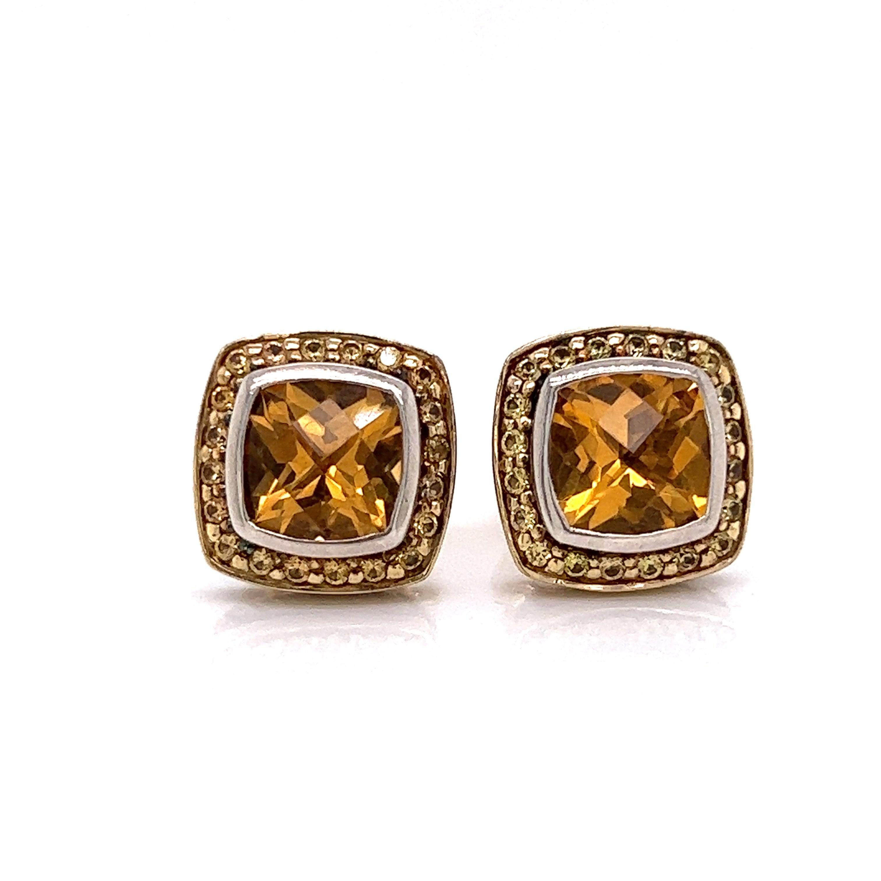 David Yurman Citrine and Yellow Sapphire in Silver and 18Kt Albion Earrings In Good Condition In Derby, NY