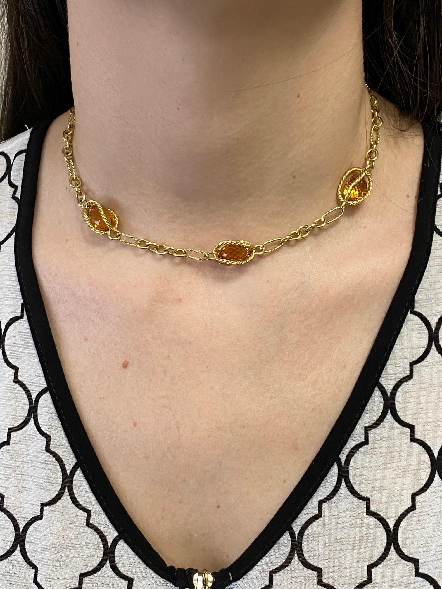 David Yurman Citrine Briolettes Toggle Necklace in 18 Karat Yellow Gold In Excellent Condition For Sale In San Diego, CA