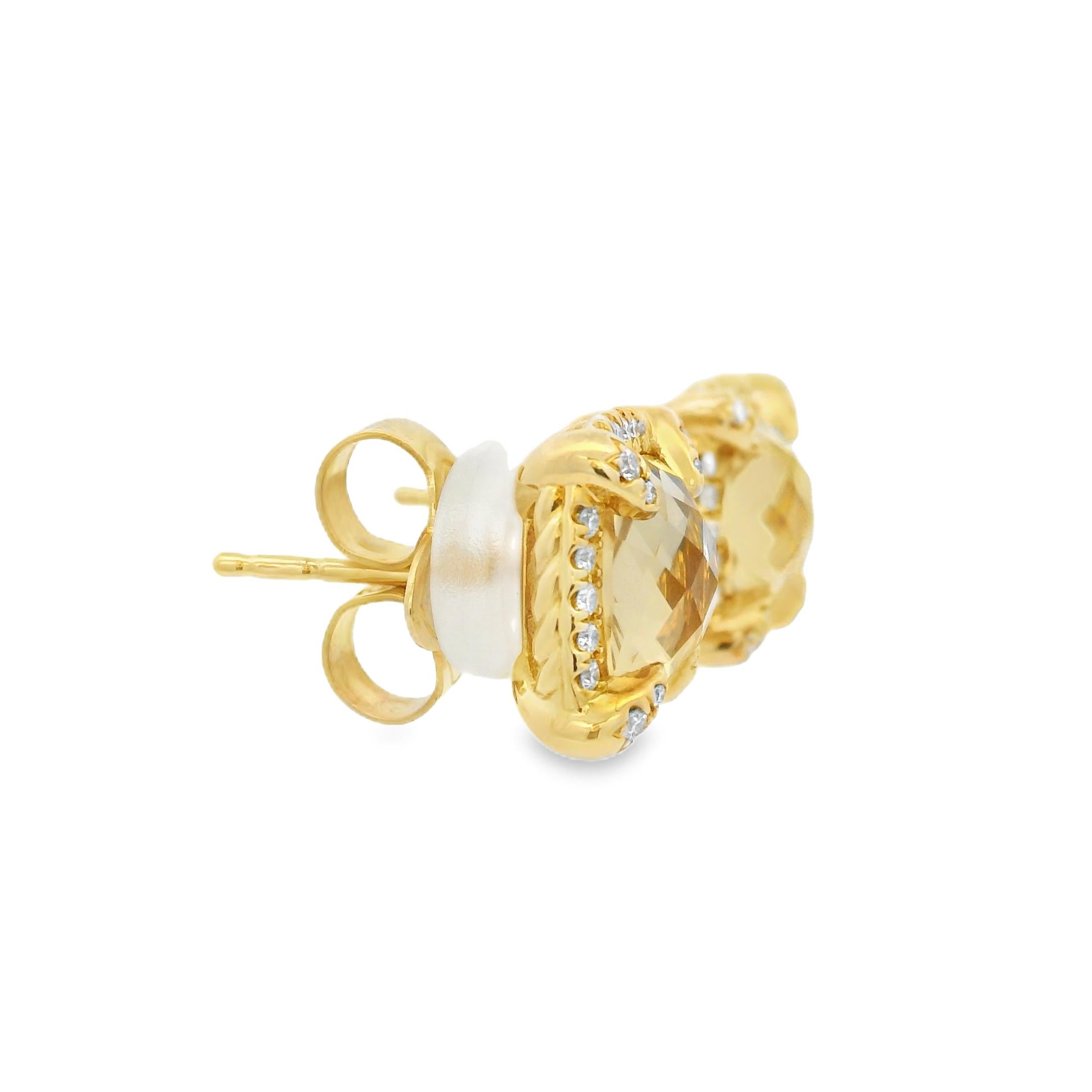 David Yurman Citrine Chatelaine & Pave Diamond 18-Karat Earrings In Stock In Excellent Condition In Boca Raton, FL