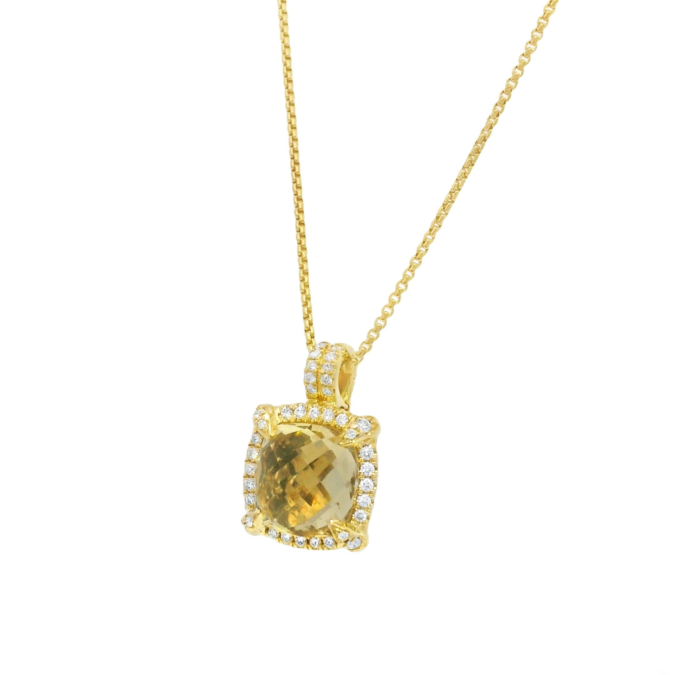 Round Cut David Yurman Citrine Chatelaine & Pave Diamond 18-Karat Necklace In Stock