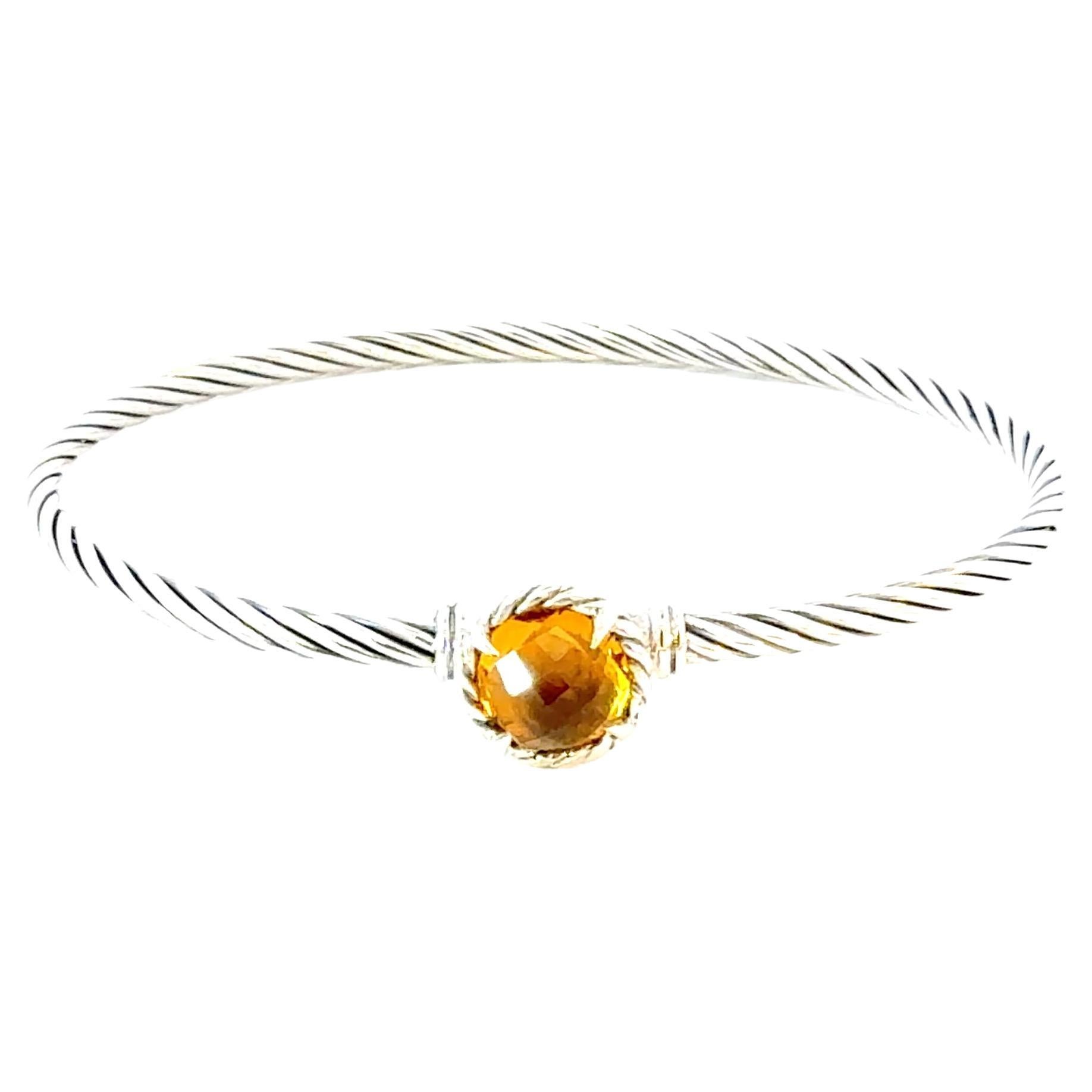 David Yurman Citrine Cuff Bracelet Size M 7.5" 3 mm Sterling Silver Estate in vendita