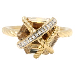 David Yurman Citrine & Diamond Cable Wrap Ring, 18k Yellow Gold, Ring Size 5.5