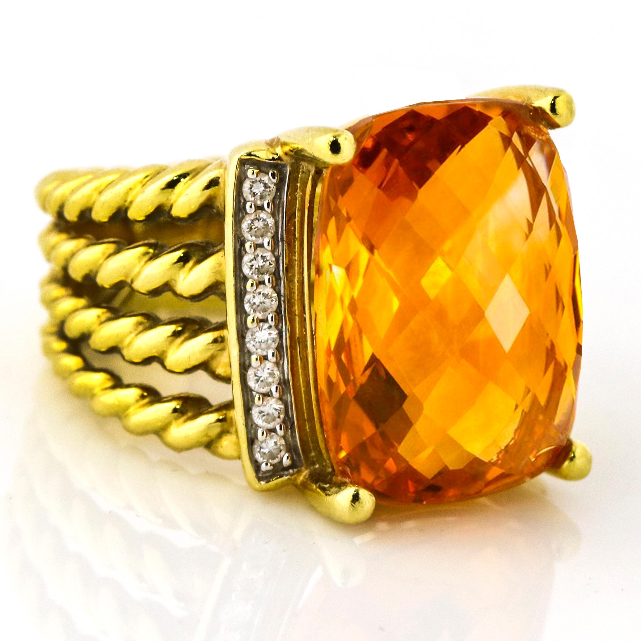Round Cut David Yurman Citrine Diamond Gold Wheaton Ring For Sale