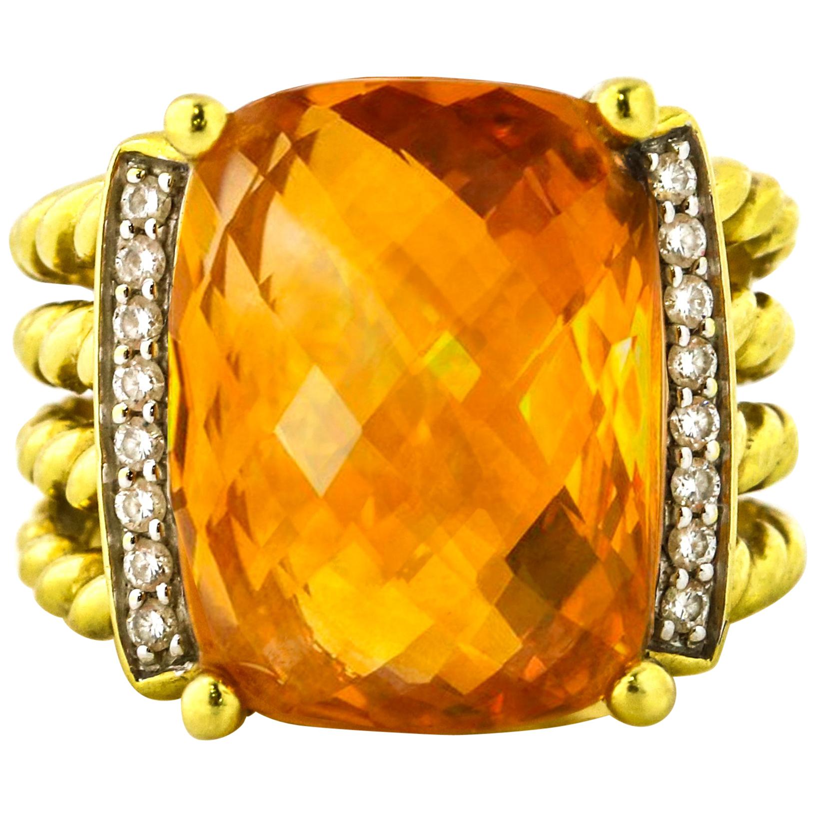 David Yurman Citrine Diamond Gold Wheaton Ring For Sale