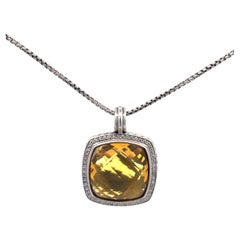 David Yurman Citrine Diamond Pendant on 18'' Necklace Sterling Silver