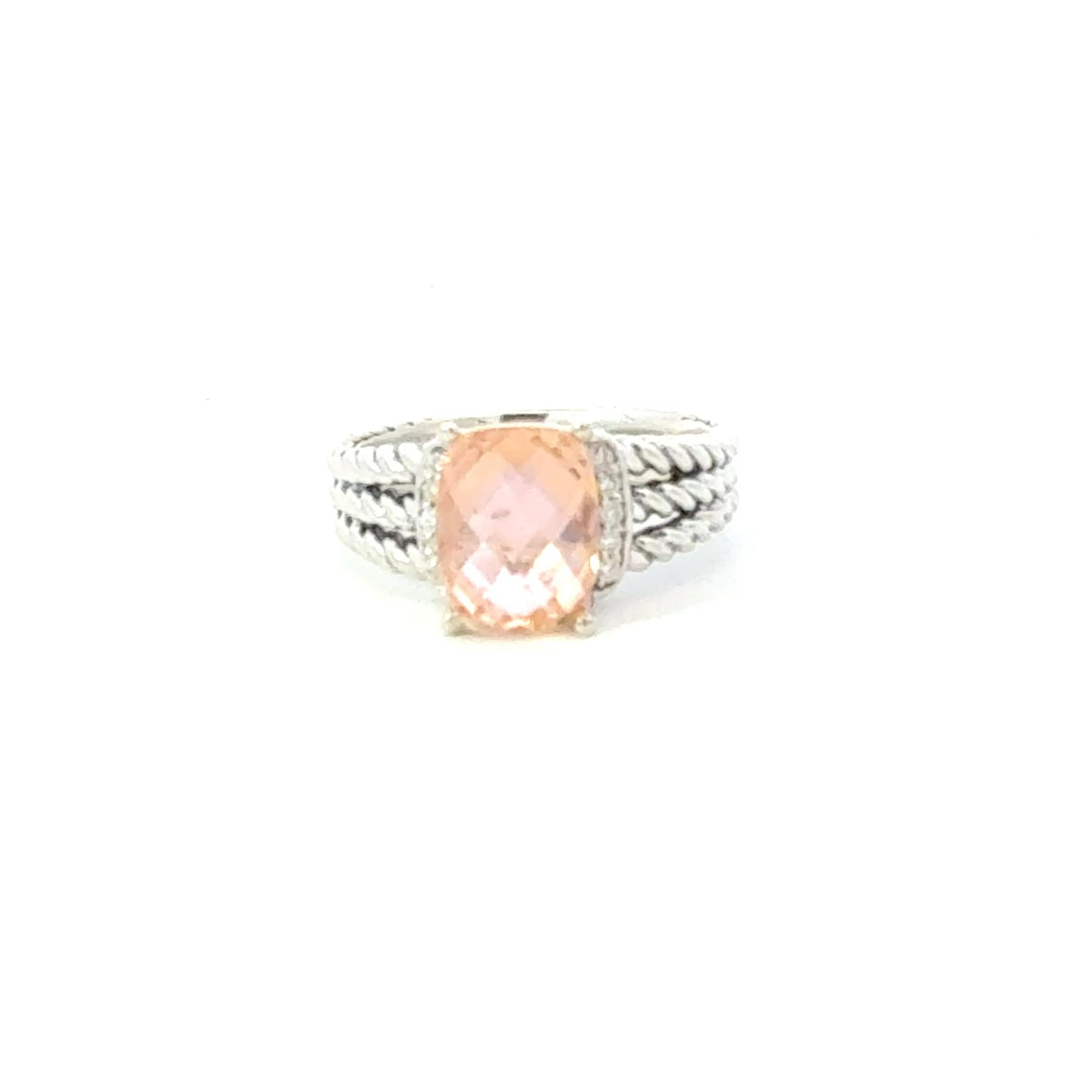 David Yurman Citrine Diamond Ring Size 8.5 Sterling Silver Estate Corte cojín antiguo en venta