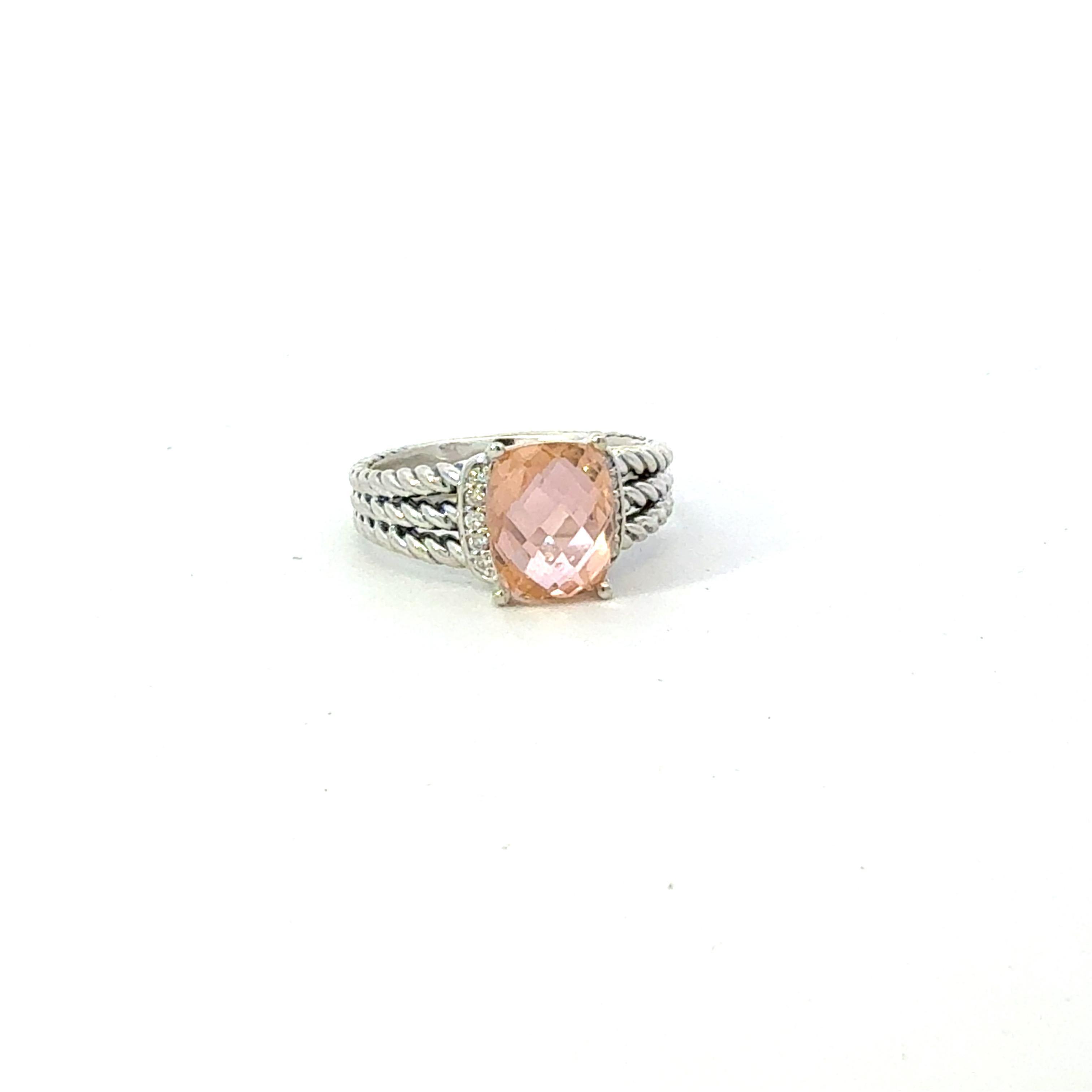 David Yurman Citrine Diamond Ring Size 8.5 Sterling Silver Estate en Bueno estado para la venta en Brooklyn, NY