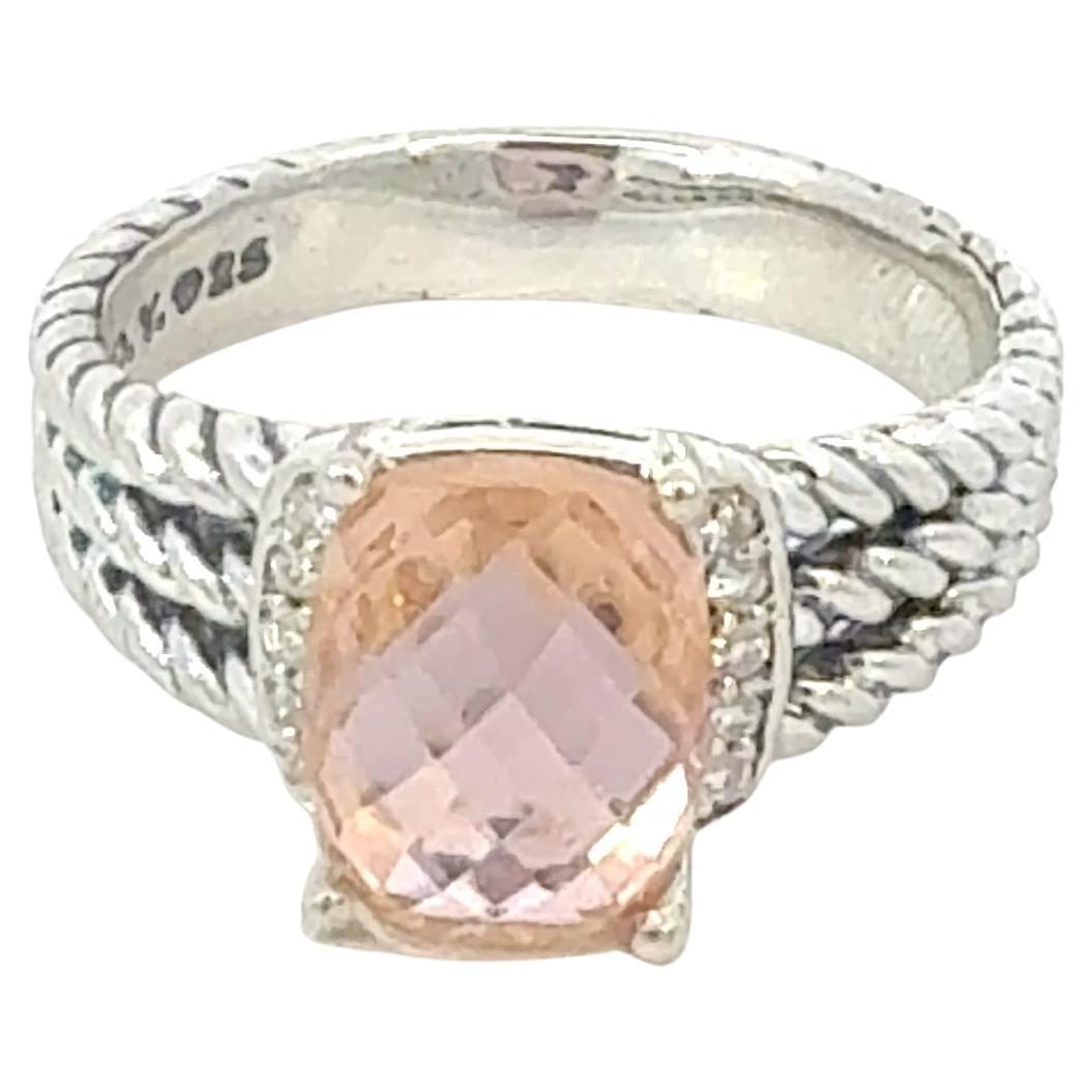 David Yurman Citrine Diamond Ring Size 8.5 Sterling Silver Estate