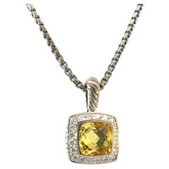 David Yurman Citrine Diamonds Albion Necklace 16" 7 mm Silver Estate