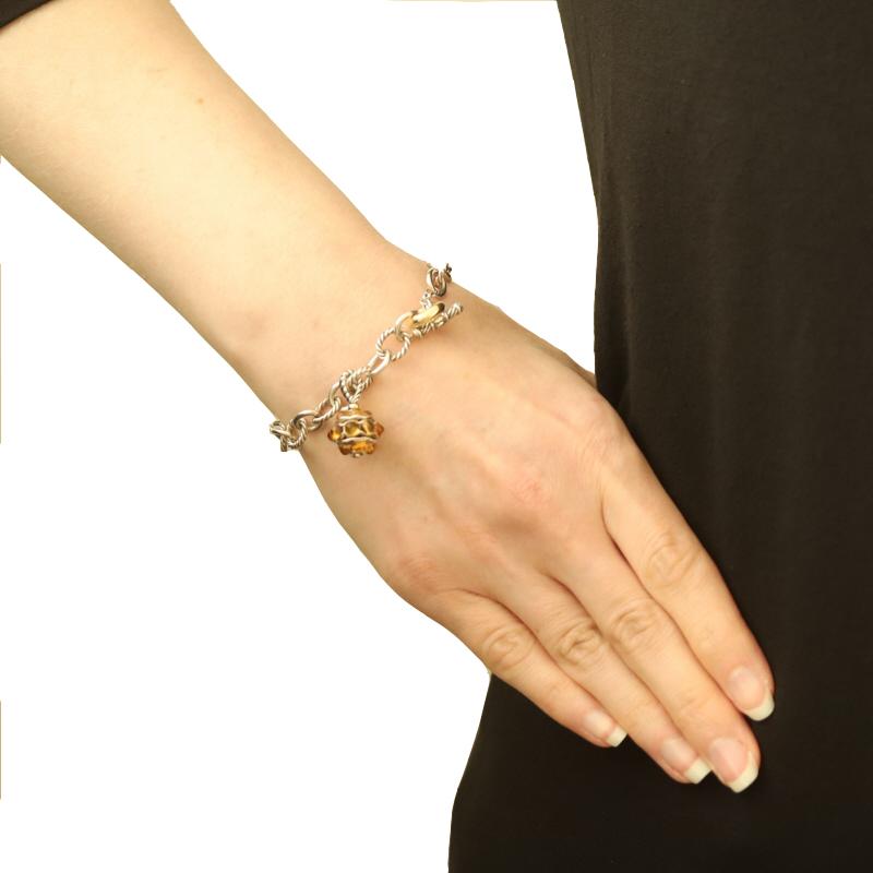 Taille ronde David Yurman Citrine Fancy Cable Chain Charm Bracelet 7