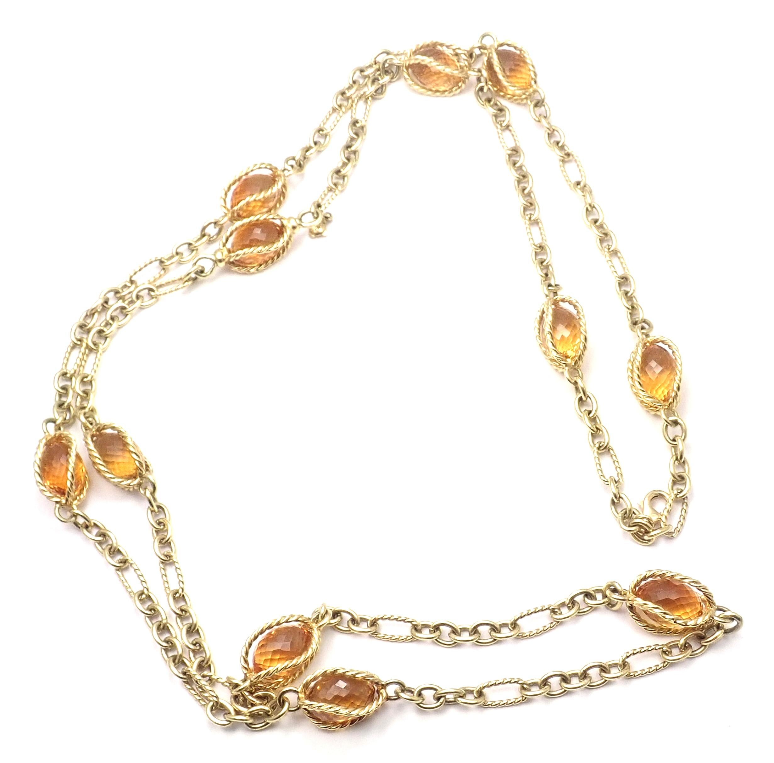 Uncut David Yurman Citrine Figaro Link Yellow Gold Chain Necklace For Sale