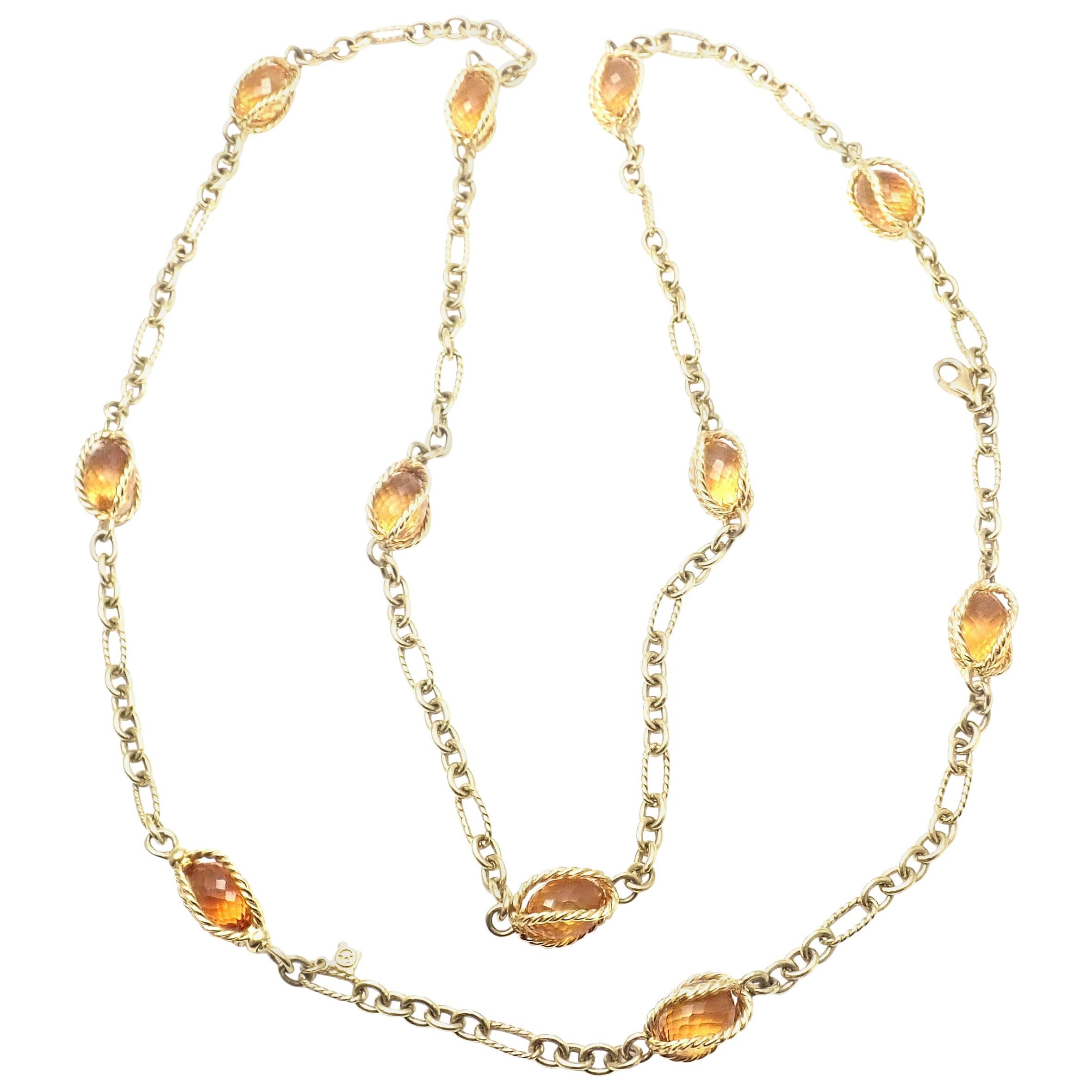 David Yurman Citrine Figaro Link Yellow Gold Chain Necklace For Sale