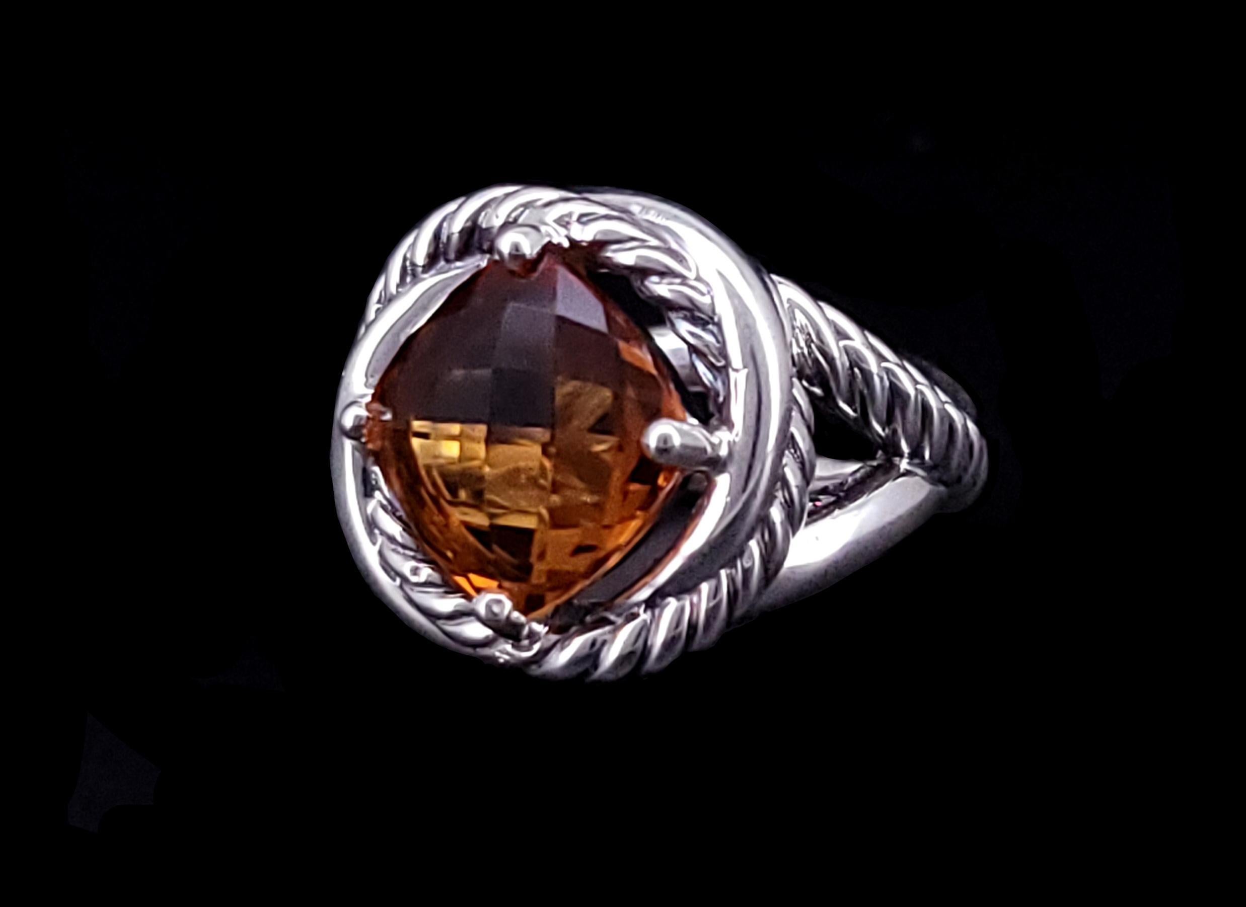 Anillo Infinito de Citrino David Yurman Tamaño 6,75 Plata de Ley Corte cuadrado en venta