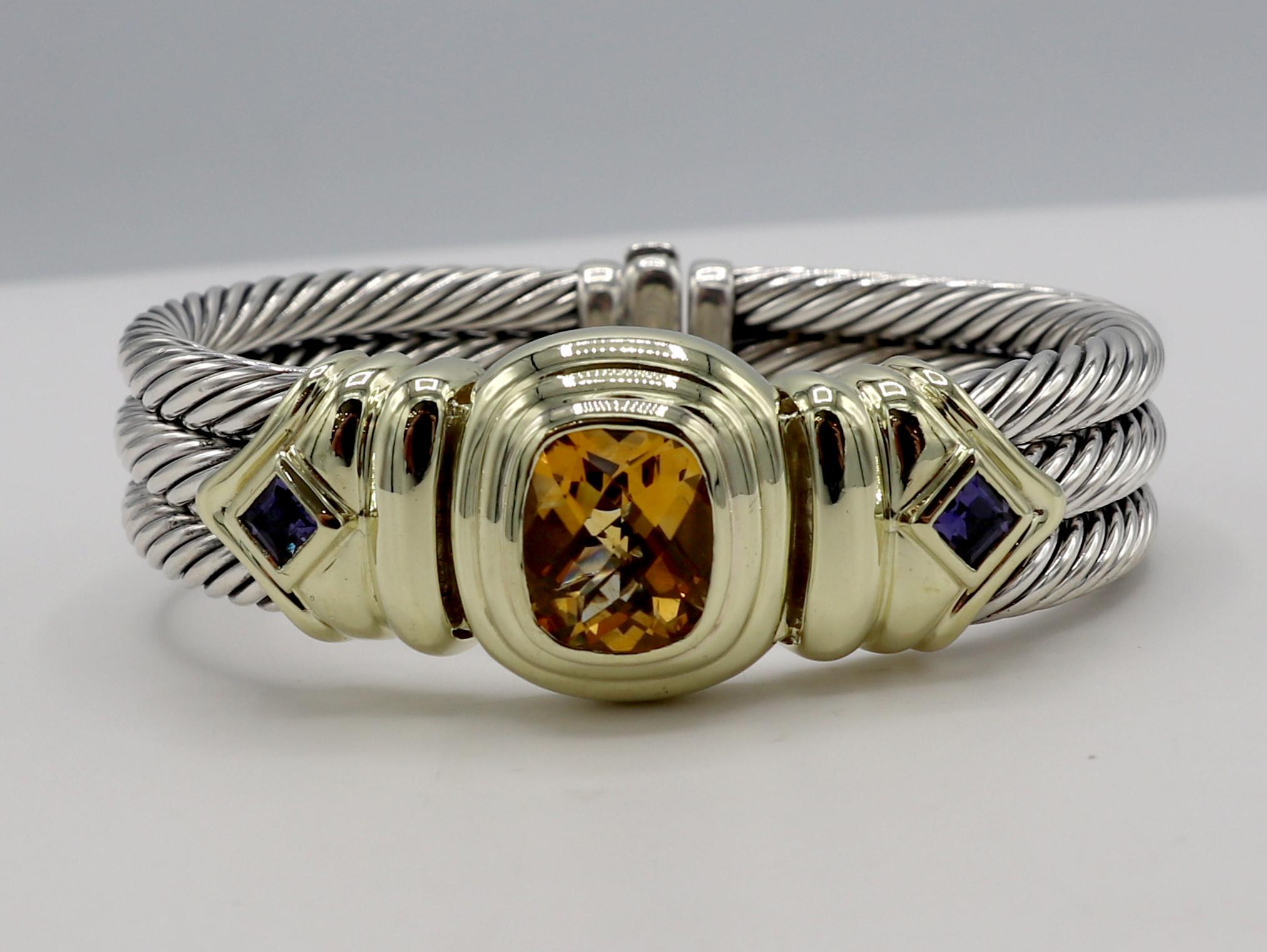 David Yurman Dreifach-Kabel-Armreif aus Citrin & Iolith Sterlingsilber (Moderne)