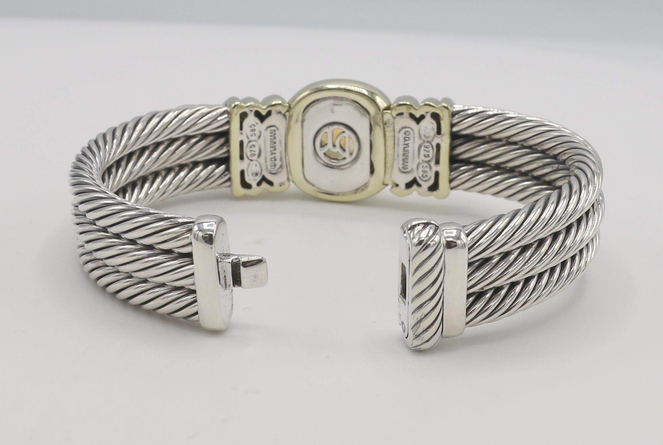 David Yurman Dreifach-Kabel-Armreif aus Citrin & Iolith Sterlingsilber (Kissenschliff)