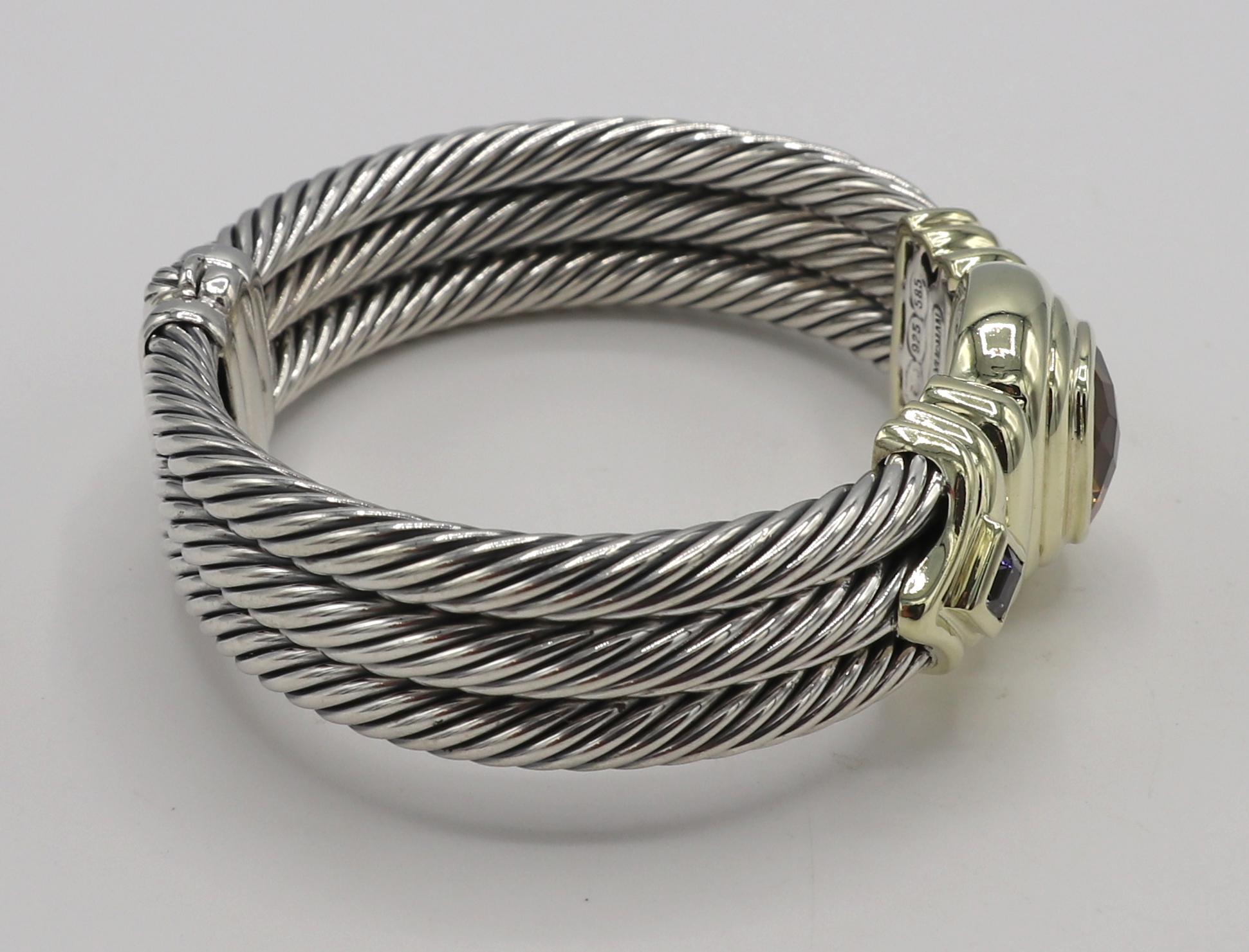 David Yurman Dreifach-Kabel-Armreif aus Citrin & Iolith Sterlingsilber für Damen oder Herren