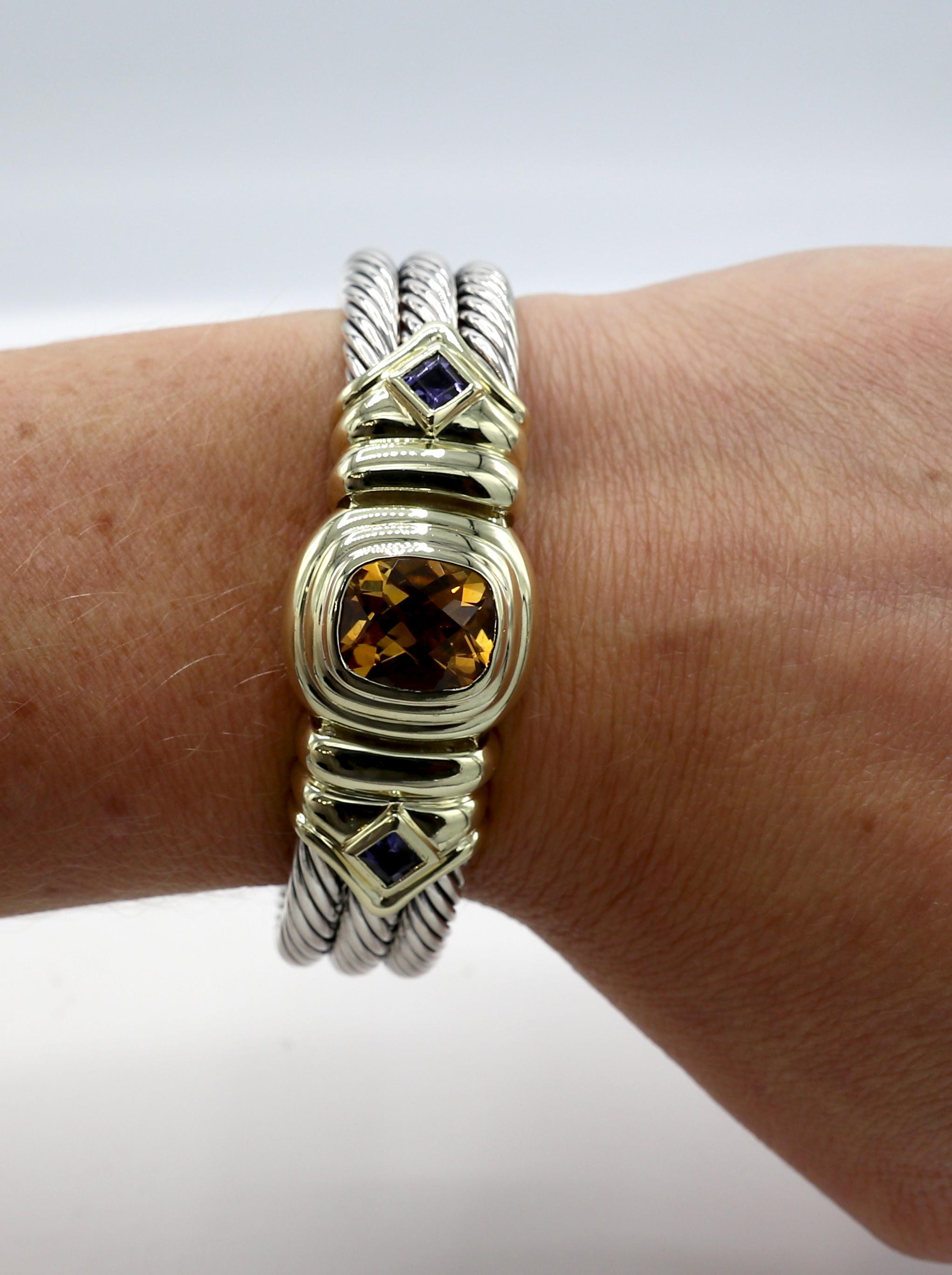 David Yurman Dreifach-Kabel-Armreif aus Citrin & Iolith Sterlingsilber 1