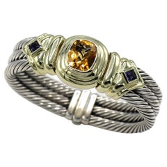 David Yurman Citrine & Iolite Sterling Silver Triple Cable Bangle Bracelet 