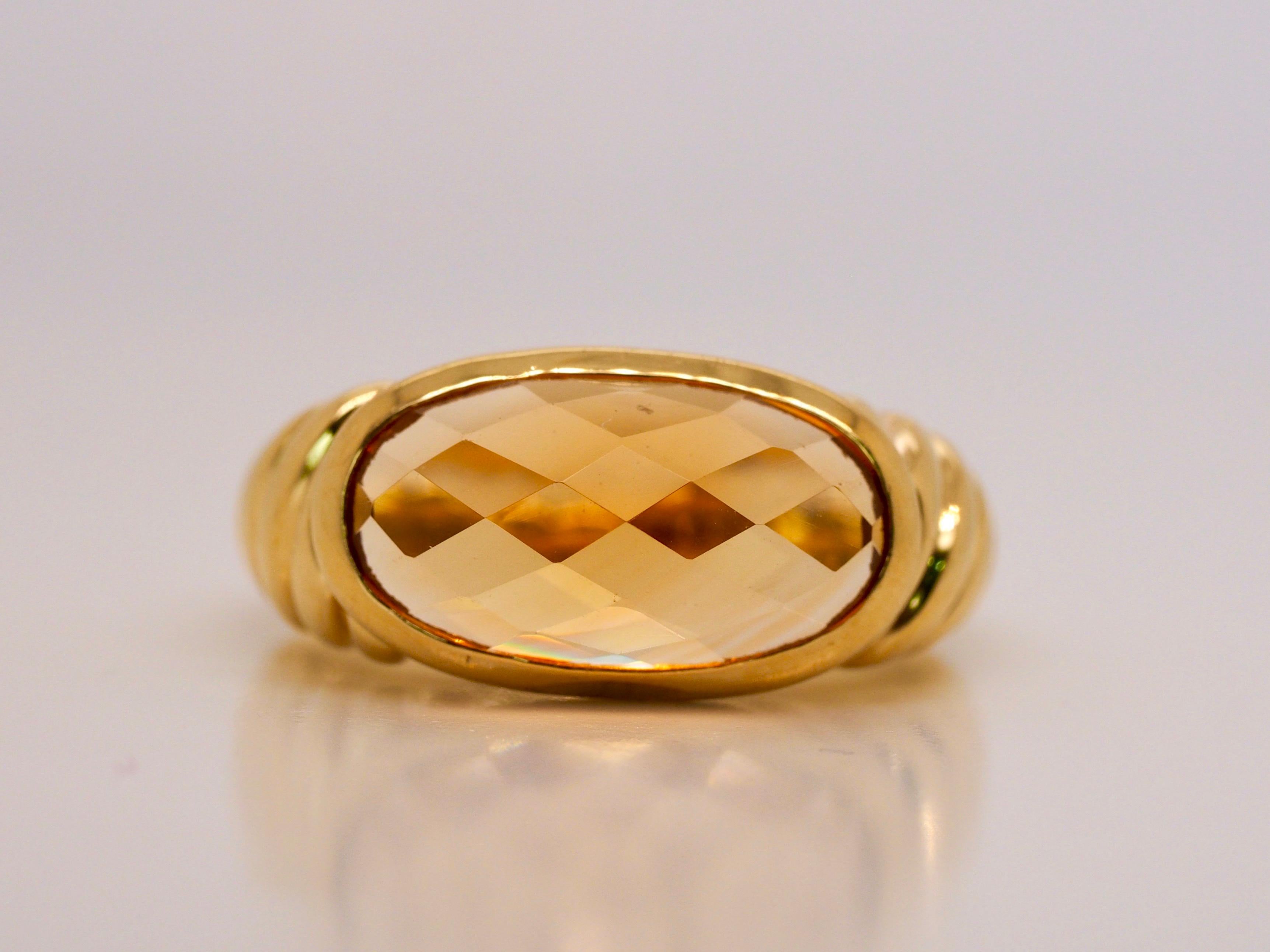 Women's or Men's David Yurman Citrine Noblesse 18 Karat Yellow Gold Ring