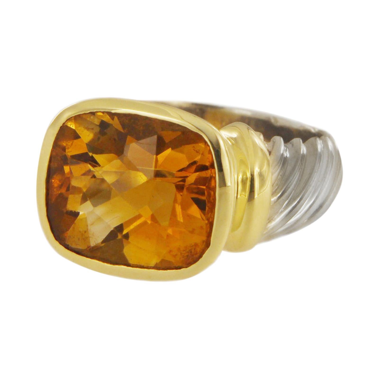 David Yurman Citrine Noblesse Gold and Silver Ring