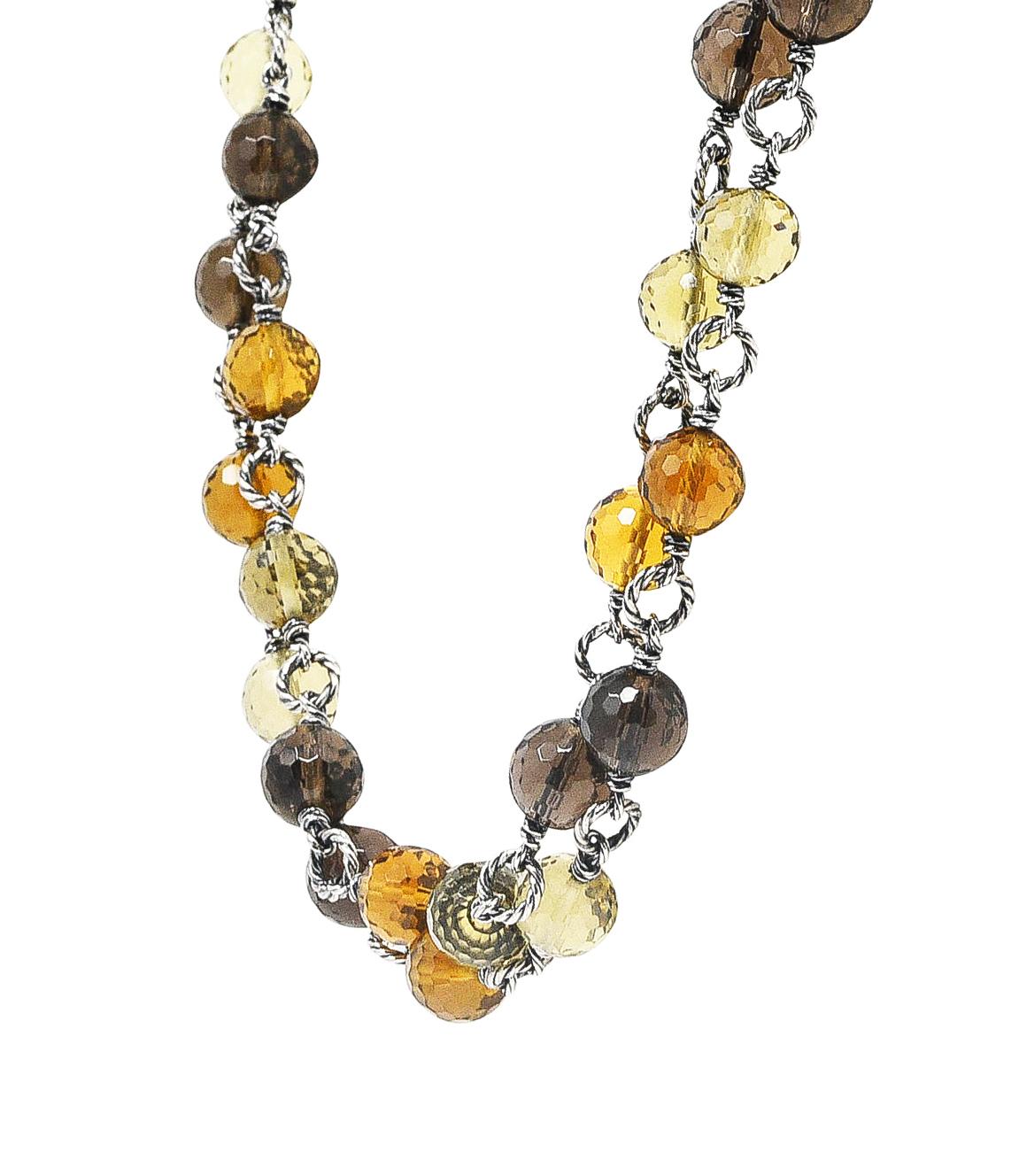 Contemporary David Yurman Citrine Smoky Quartz Rock Crystal Sterling Silver Bead Station Neck