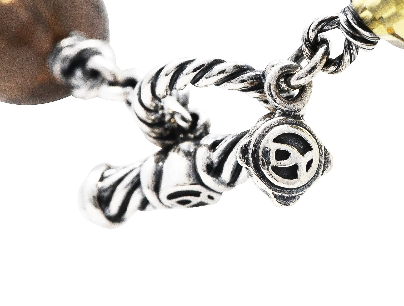 David Yurman Citrine Smoky Quartz Rock Crystal Sterling Silver Bead Station Neck 1