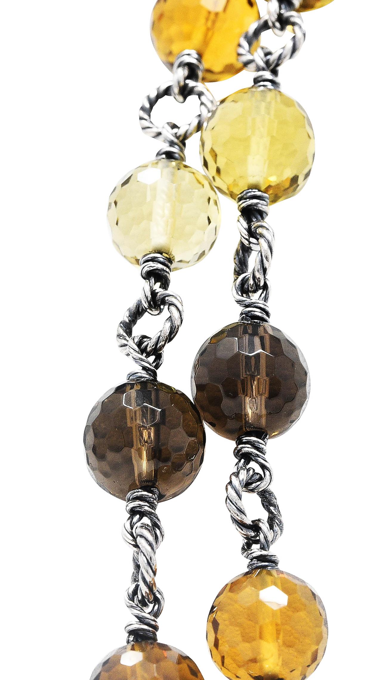David Yurman Citrine Smoky Quartz Rock Crystal Sterling Silver Bead Station Neck 3