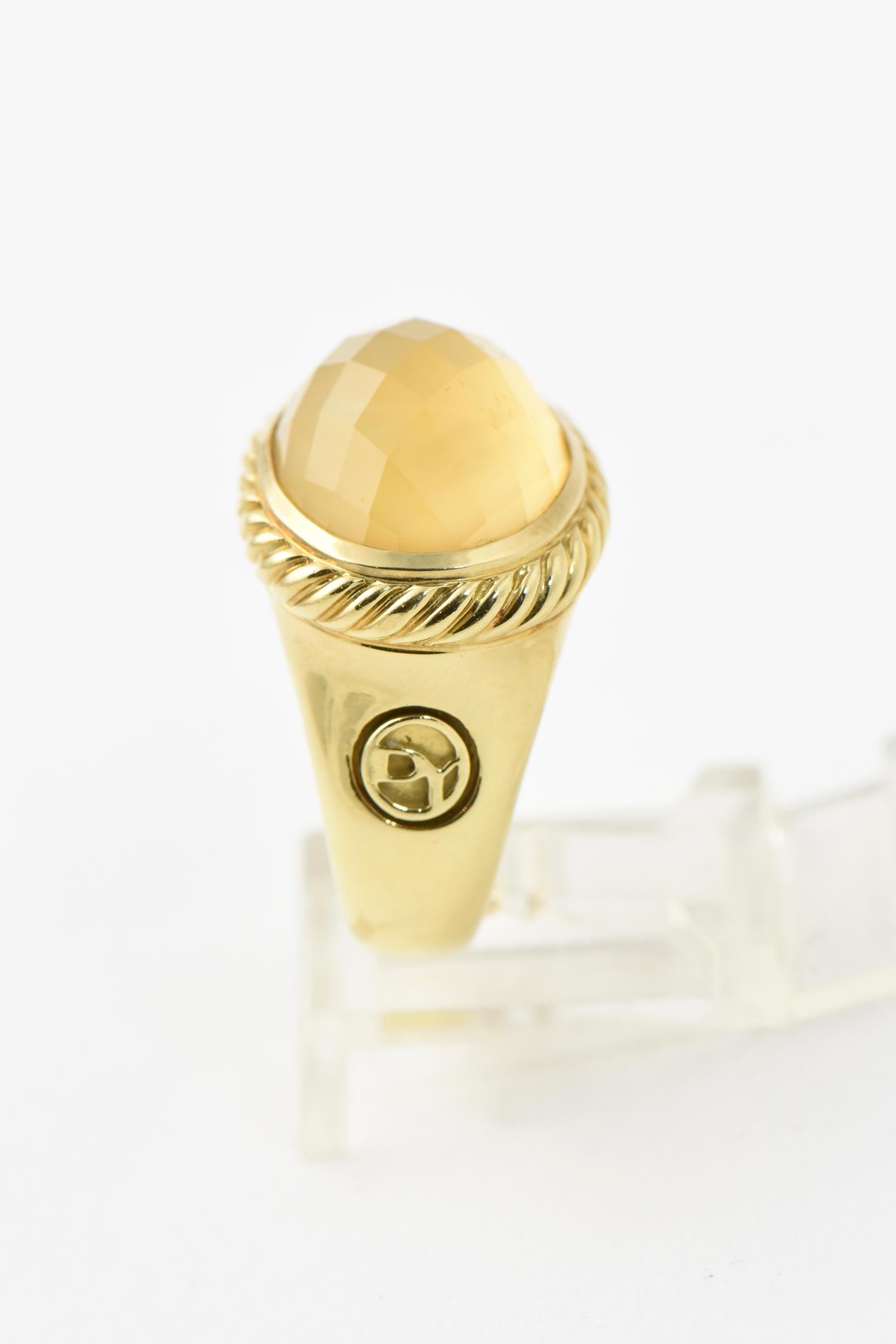 David Yurman Signature-Ring aus Gelbgold mit Citrin (Ovalschliff) im Angebot