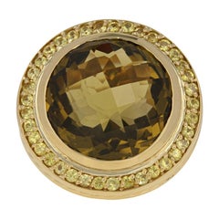 David Yurman Citrine and Yellow Sapphire Ring, 18 Karat Gold Halo with Box