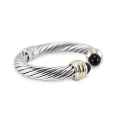 David Yurman Classic Cable 10MM 14K Gold Silver Black Onyx Cuff Bangle Bracelet