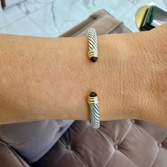 David Yurman Classic Cable 14K Gold 925 Silver 5MM Garnets Cuff Bangle Bracelet