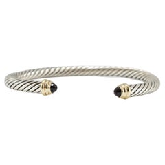 David Yurman Classic Cable 14K Gold 925 Silver 5MM Garnets Cuff Bangle Bracelet