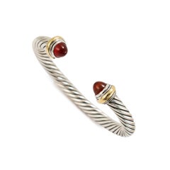 David Yurman Klassische Kabel 7MM 18K Yg 925 Silber Karneol Armreif Manschette Armband