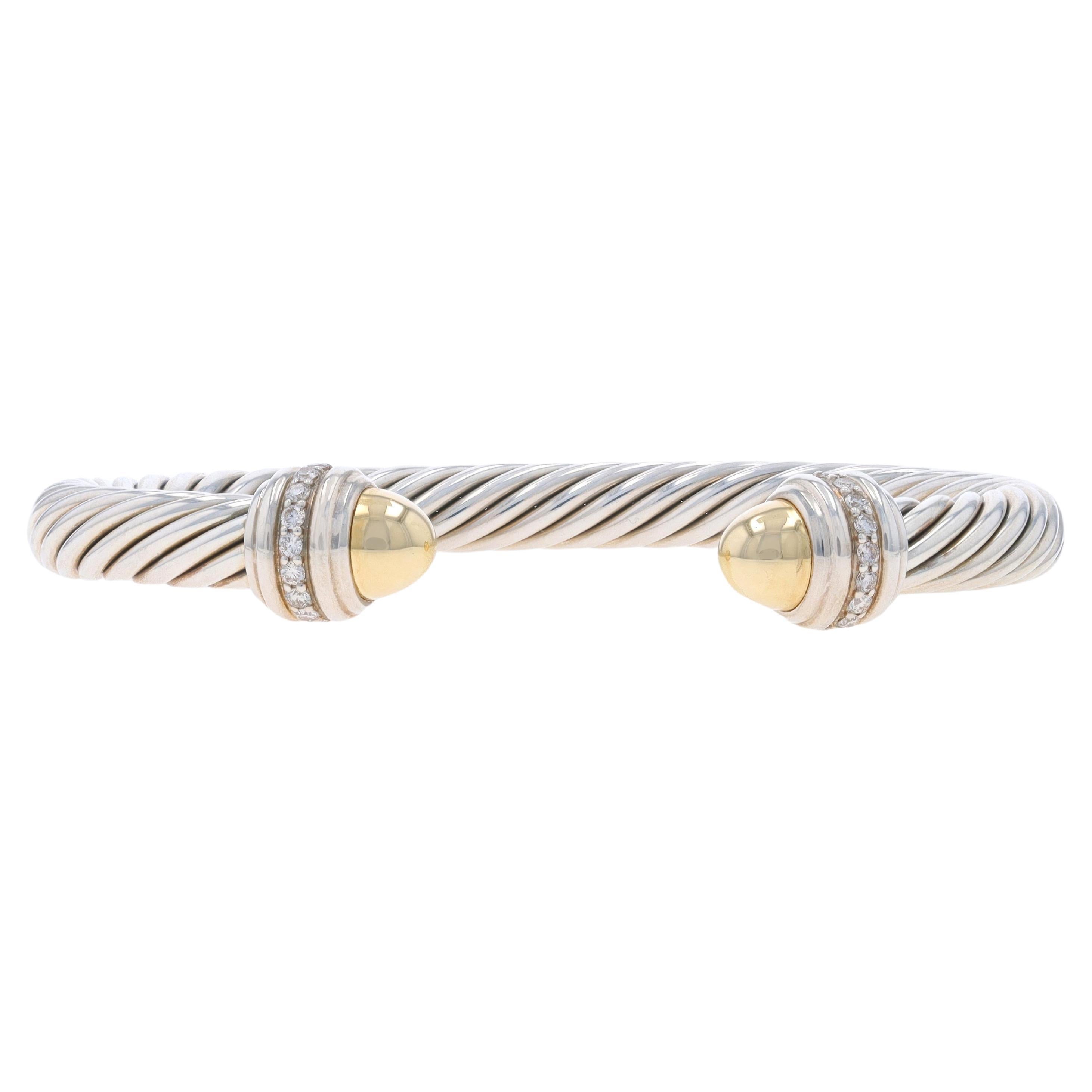 David Yurman Classic Kabel 7mm Manschette Diamant-Armband 6 3/4" Sterling 925 Gold14k im Angebot