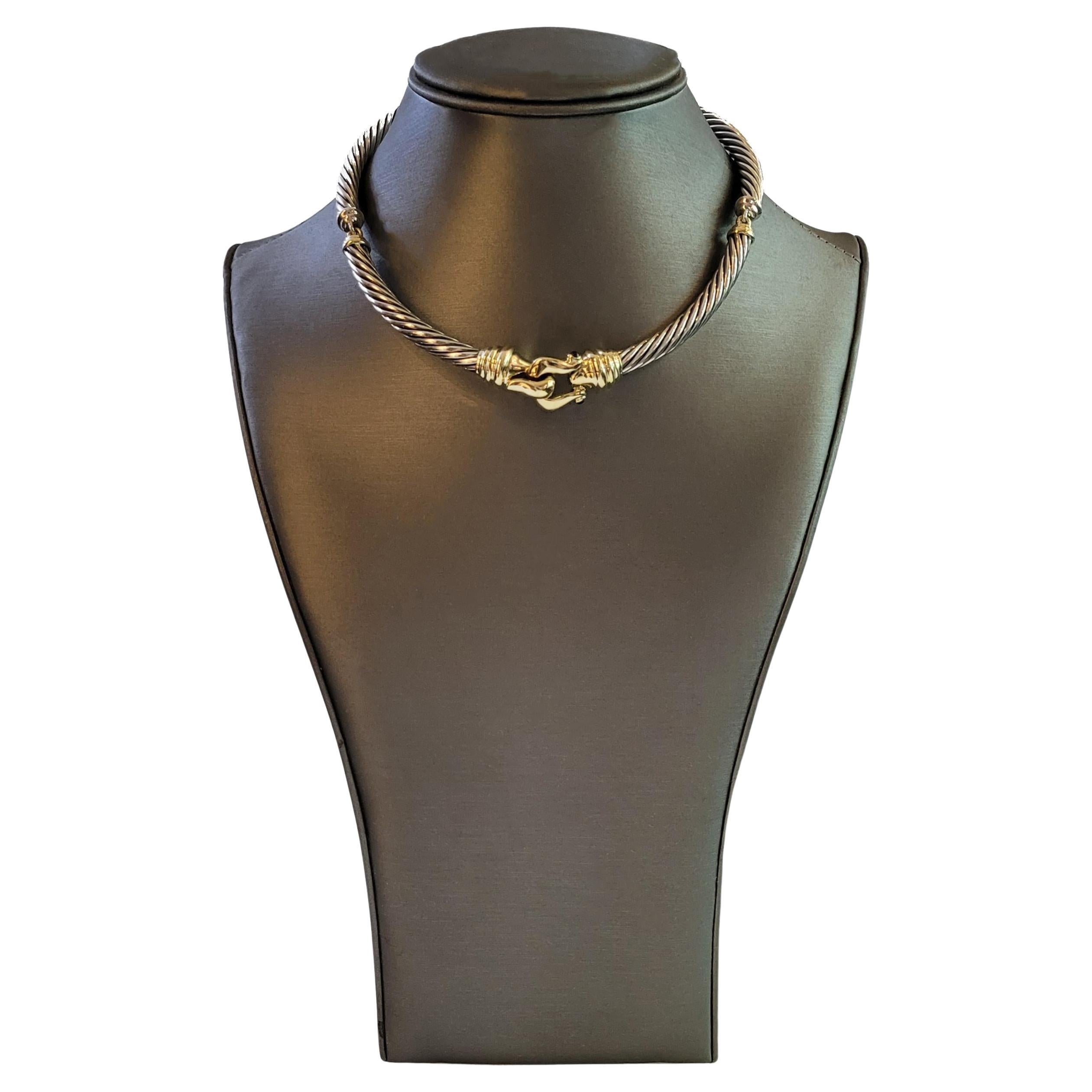 David Yurman Classic Cable Buckle Chocker Necklace , Silver 925 & 14K Yellow Go