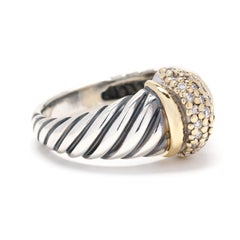 David Yurman Classic Cable Diamond Band Ring 18k Yellow Gold and Sterling Silver