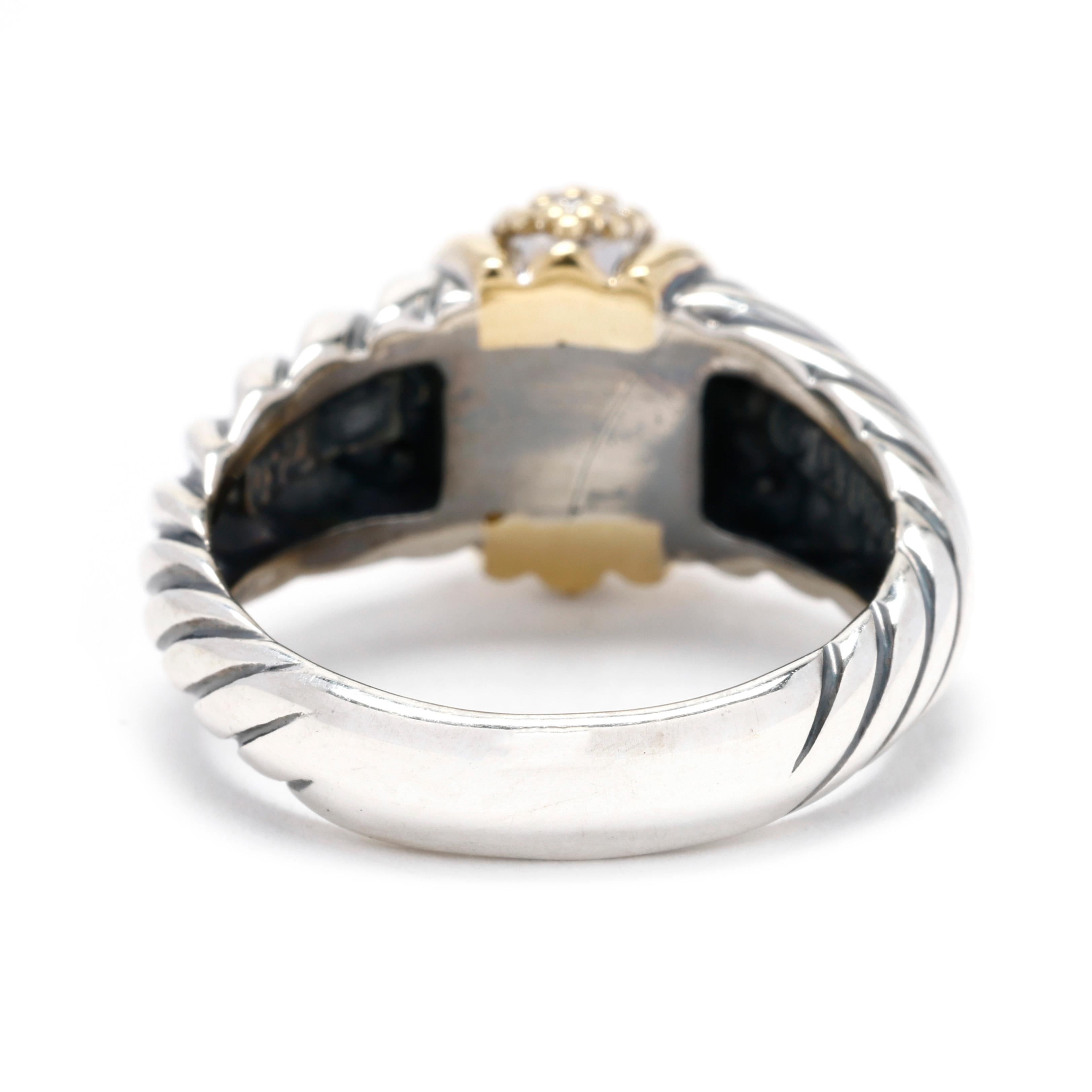 Round Cut David Yurman Classic Cable Diamond Band Ring 18k Yellow Gold and Sterling Silver