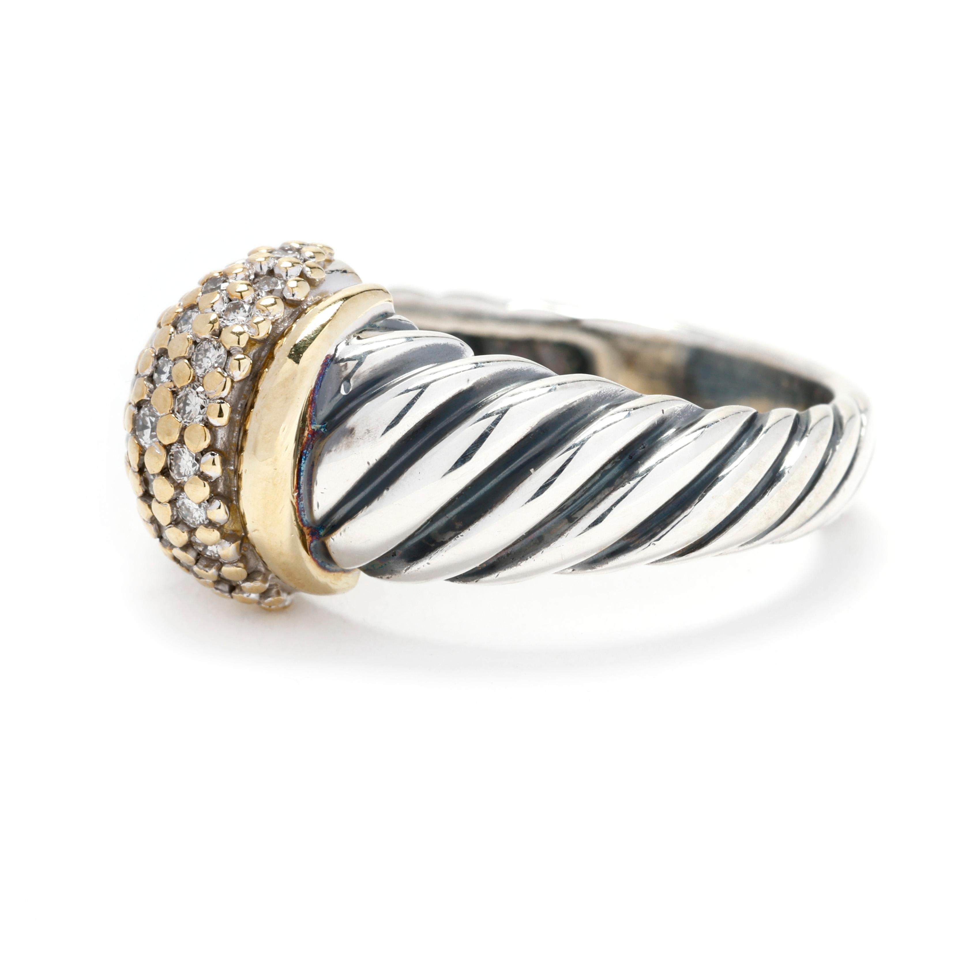 David Yurman Classic Cable Diamond Band Ring 18k Yellow Gold and Sterling Silver In Good Condition In McLeansville, NC