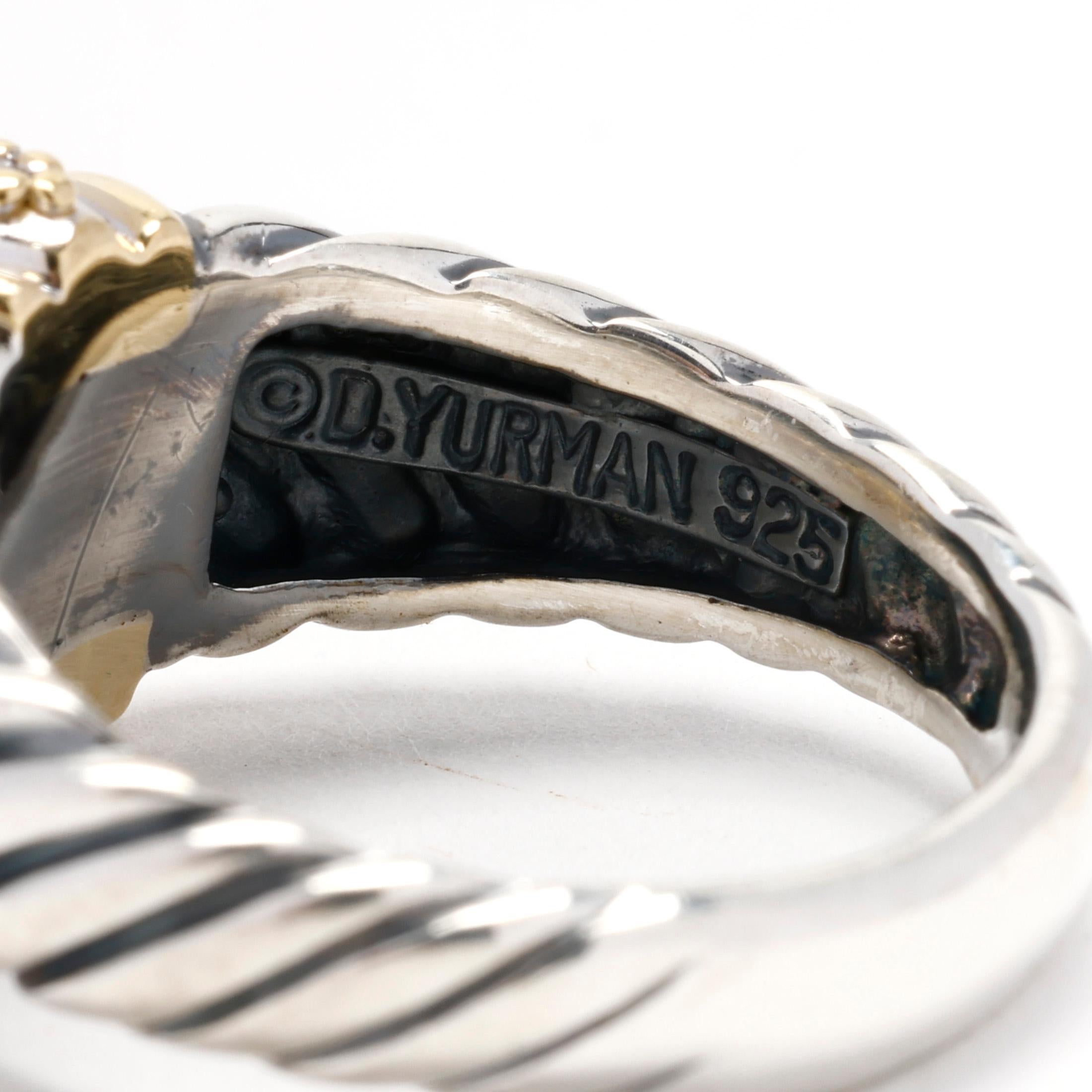 Women's or Men's David Yurman Classic Cable Diamond Band Ring 18k Yellow Gold and Sterling Silver