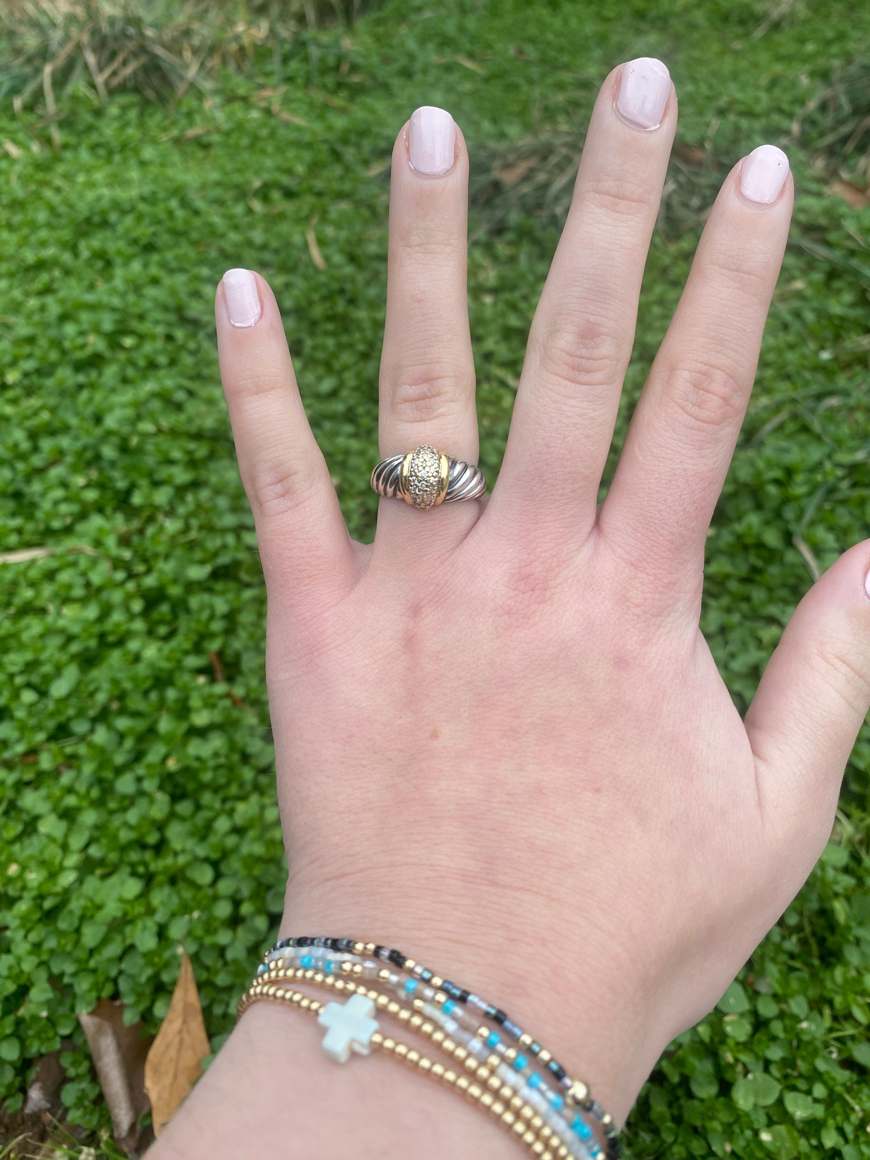 David Yurman Classic Cable Diamond Band Ring 18k Yellow Gold and Sterling Silver 2