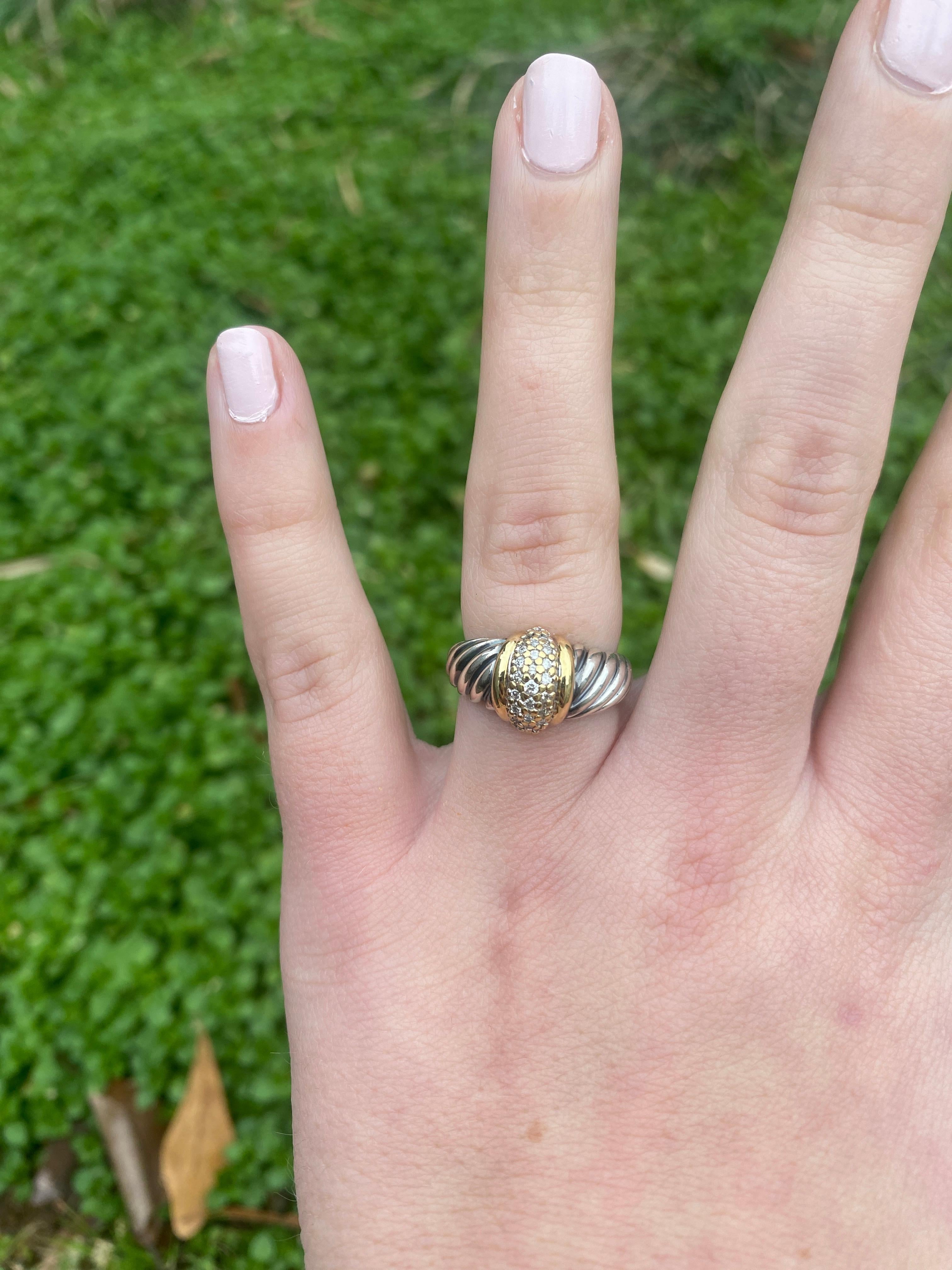 David Yurman Classic Cable Diamond Band Ring 18k Yellow Gold and Sterling Silver 3