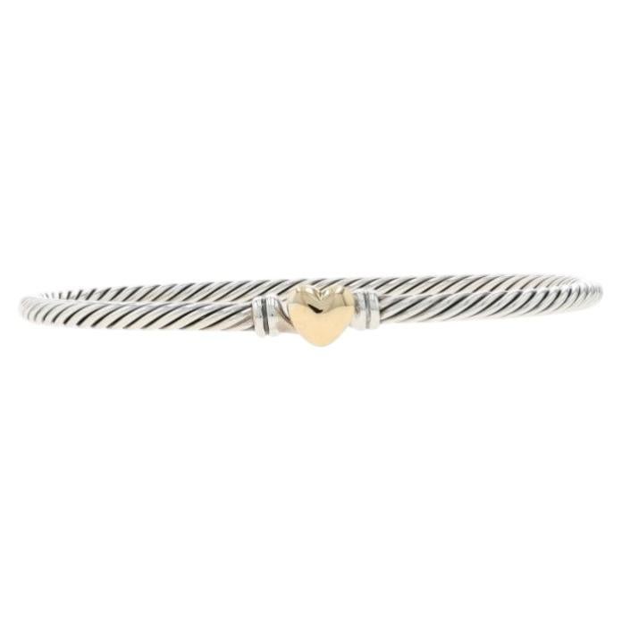 David Yurman Classic Cable Heart Bangle Bracelet 6 1/2" - Sterling 925 Gold 18k