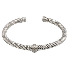 David Yurman Classic Cable Natural Diamond Station Cuff Bracelet 5mm