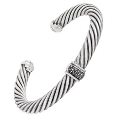 David Yurman Classic Cable Station Black Pavé Diamond Sterling Silver Bangle