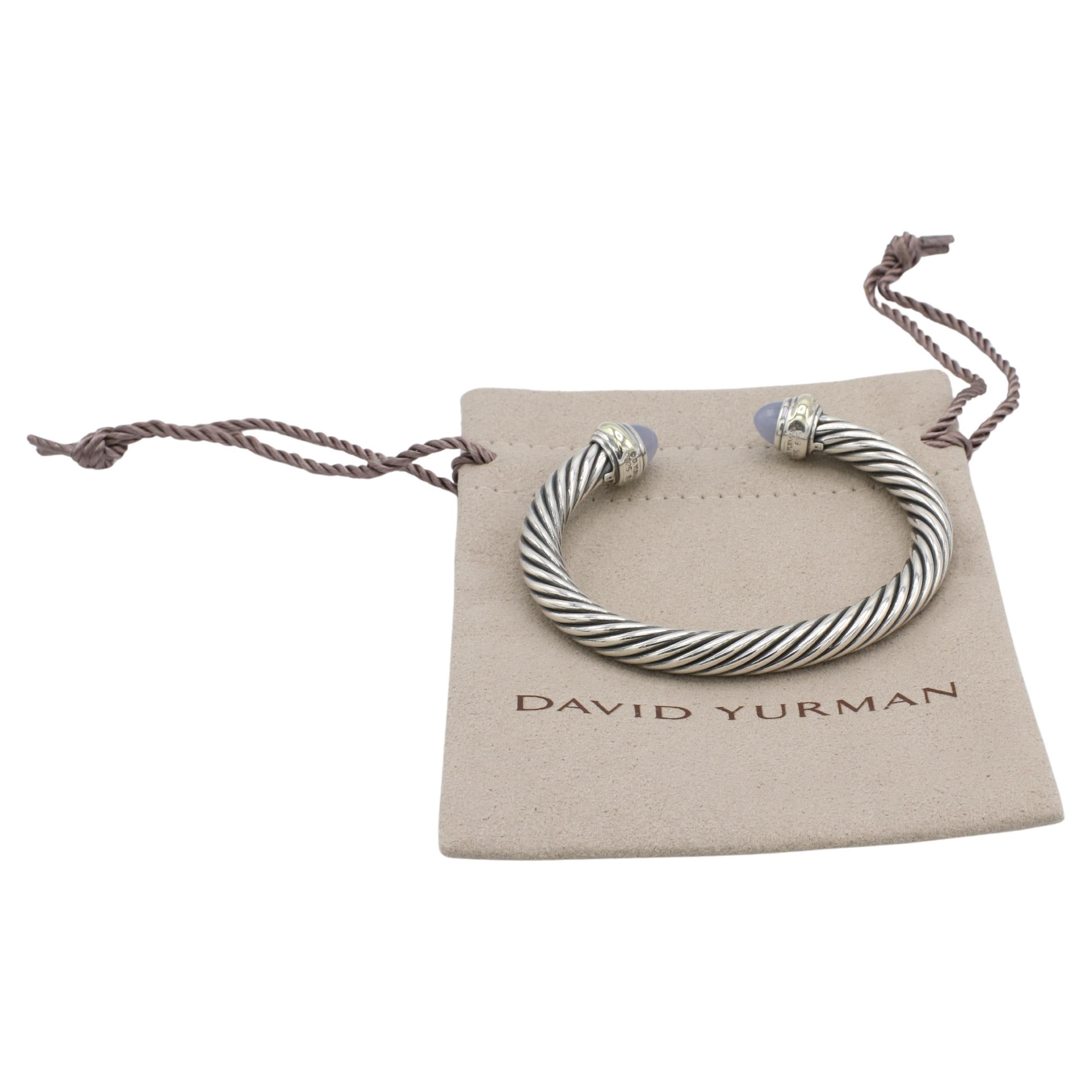 Modern David Yurman Classic Cable Sterling Silver & Gold Chalcedony Bangle Bracelet 7MM