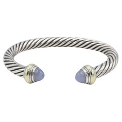 David Yurman Classic Cable Sterling Silver & Gold Chalcedony Bangle Bracelet 7MM